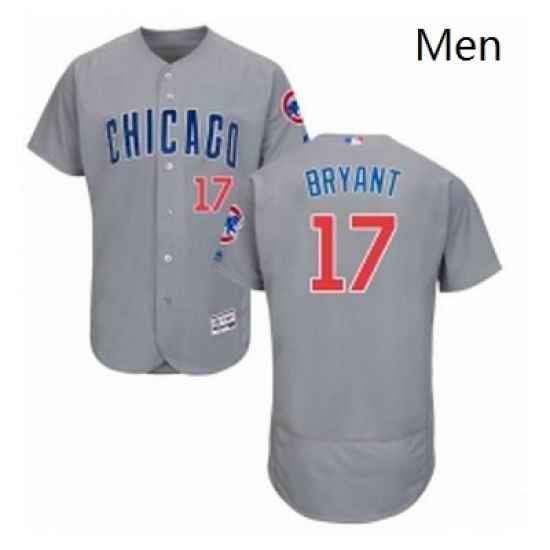 Mens Majestic Chicago Cubs 17 Kris Bryant Grey Road Flex Base Authentic Collection MLB Jersey
